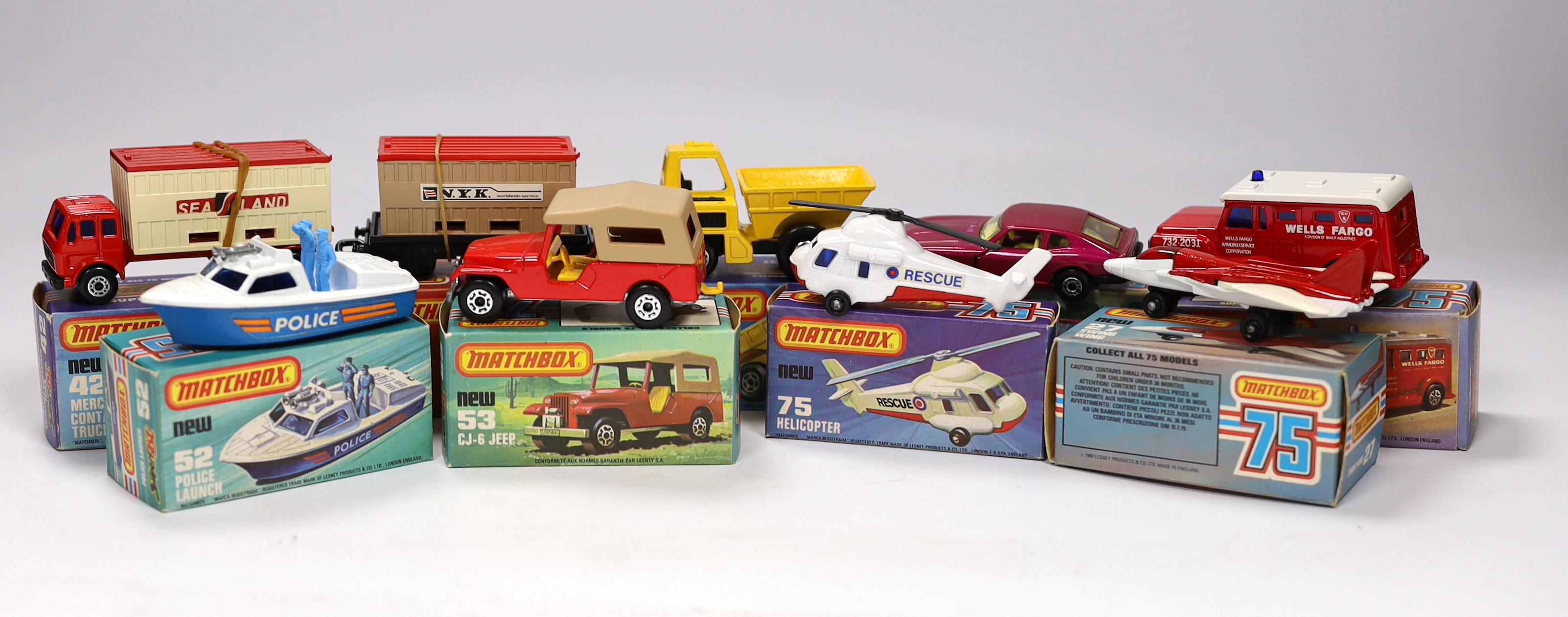 Twelve boxed Matchbox Superfast 1-75 New series diecast vehicles